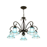 Lámpara de araña de cono de vidrio azul estilo Tiffany - 5/6/8 luces, negro, elegante kit de lámpara colgante